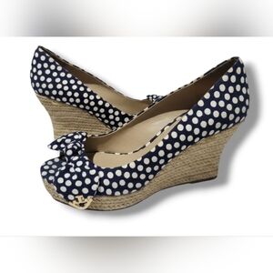 Tory Burch Navy Polka Dot Wedges